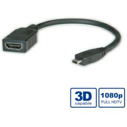 Roline VALUE HDMI High Speed kabel sa mrežom, TIP A (F) - TIP D (M), 0.15m