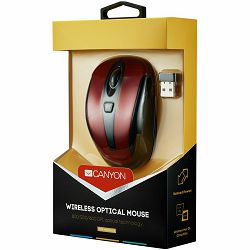 CANYON 2.4GHz wireless optical mouse with 6 buttons, DPI 800/1200/1600, Red, 92*55*35mm, 0.054kg