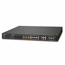 Planet 20-Port (16x RJ45 GbE 802.3at PoE 30W port (220W max) 4x Gigabit RJ45 SFP Combo L2 Mngd Switch