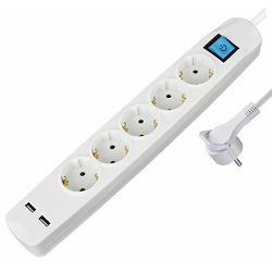 Transmedia 5-way power strip with 2x USB, white, 3m