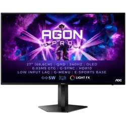 AOC Monitor LED AG276QZD AGON PRO 26.5" OLED QHD 2560x1440 G-SYNC Compatible 240Hz 0.03ms HDR 10 4-sided frameless Full ERGO 2xHDMI 2xDP USB Hub 3.2, Speakers, Audio