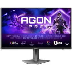 AOC Monitor LED AG276QZD2 AGON PRO 26.7" 2560x1140 QD-OLED Adaptive Sync 240Hz 0.03ms 250 cd/m2 3-sided frameless FULL ERGO 2xHDMI 2xDP USB Hub