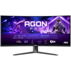 AOC Monitor LED AG346UCD AGON PRO 34" Curved 3440x1440 QD - OLED Freesync Premium Pro 175Hz 0.03ms 3-sided frameless FULL ERGO 2xHDMI 1xDP USB 3.2 HUB Audio