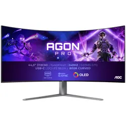 AOC Monitor LED AG456UCZD AGON PRO 44.5" Curved OLED 3440x1440 240 Hz 0.03ms HDR 10 1000 cd/m2 FreeSync Premium and G-Sync Compatible 4-sided frameless FULL ERGO 2xHDMI 1xDP USB-C 90W