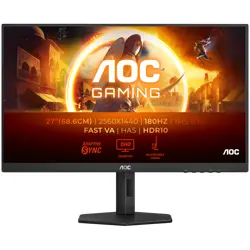 AOC Monitor LED Q27G4XN 27" QHD 2560x1440 Fast VA 180Hz Adaptive Sync HDR 10 0.5ms 5000:1 300 cd/m2 2xHDMI 1xDP Full Ergonomic