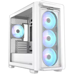 ASUS A23 PLUS Tempered Glass microATX case White, support for hidden-connector motherboards, 360 mm radiators and 380 mm graphics cards, four pre-installed ARGB fans and clean cable management