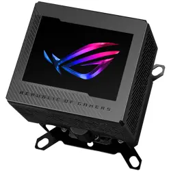 ASUS ROG Ryujin III WB CPU water block with full-color 3.5-inch LCD screen, embedded VRM fan, 178 micro-cooling fins and copper alloy cold plate cooling technology by Asetek and ROG fittings