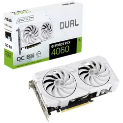 ASUS Video Card NVidia Dual GeForce RTX 4060 EVO White OC Edition 8GB GDDR6 VGA with two powerful Axial-tech fans and a protective backplate for broad compatibility