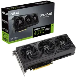 ASUS Video Card NVidia Prime GeForce RTX 4070 SUPER OC Edition 12GB GDDR6X VGA boasts three fans in a sleek aesthetic with Axial-tech fan design for broad PC builds compatibility