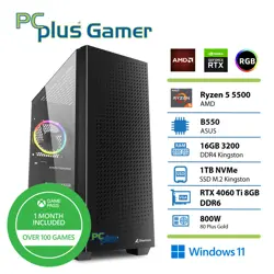 PCPLUS Gamer Ryzen 5 5500 16GB 1TB NVMe SSD RTX 4060 Ti 8GB DDR6 RGB Windows 11 + Xbox GP gaming namizni računalnik