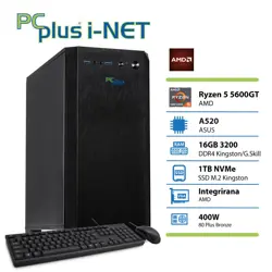 PCPLUS i-net Ryzen 5 5600GT 16GB 1TB NVMe SSD tipkovnica miška namizni računalnik