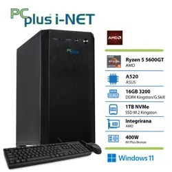 PCPLUS i-net Ryzen 5 5600GT 16GB 1TB NVMe SSD Windows 11 Home tipkovnica miška namizni računalnik